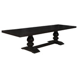 Phelps 123" Extension Dining Table & Sets - Distressed Noir Double Pedestal with Tan Upholstered Chairs – view 20