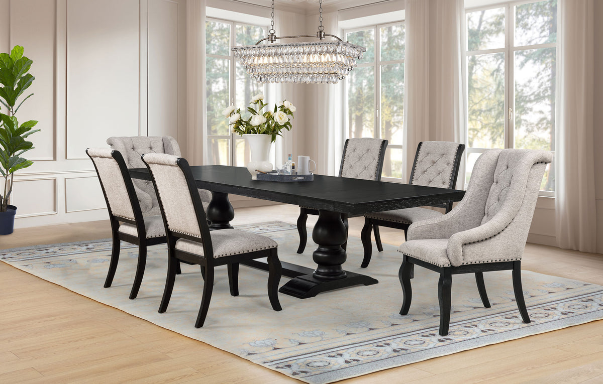 Phelps 123" Extension Dining Table & Sets - 7pcs- Table + 4 Tan Side Chairs + 2 Arm Chairs