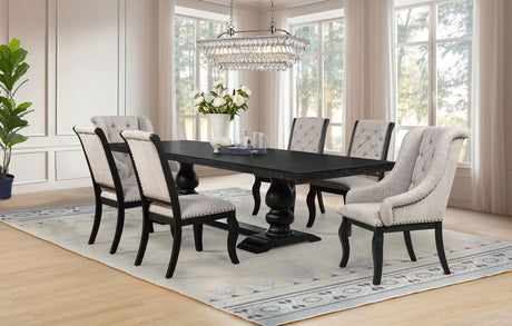 Phelps 123" Extension Dining Table & Sets - 7pcs- Table + 4 Tan Side Chairs + 2 Arm Chairs
