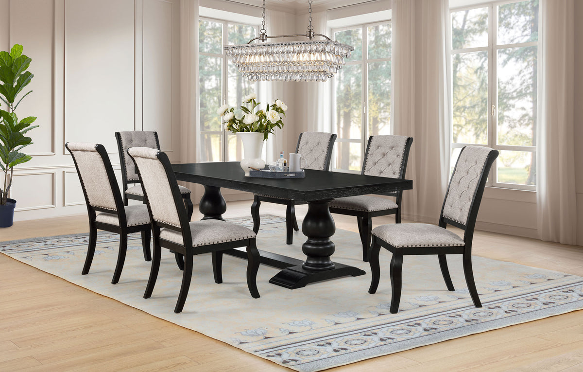 Phelps 123" Extension Dining Table & Sets - 7pcs- Table + 6 Tan Side Chairs