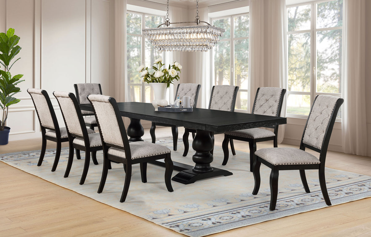 Phelps 123" Extension Dining Table & Sets - 9pcs- Table + 8 Tan Side Chairs