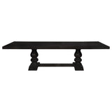 Phelps 123" Extension Dining Table & Sets - Distressed Noir Double Pedestal with Tan Upholstered Chairs – view 14