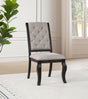 Phelps 123" Extension Dining Table & Sets - Distressed Noir Double Pedestal with Tan Upholstered Chairs - lifestyle