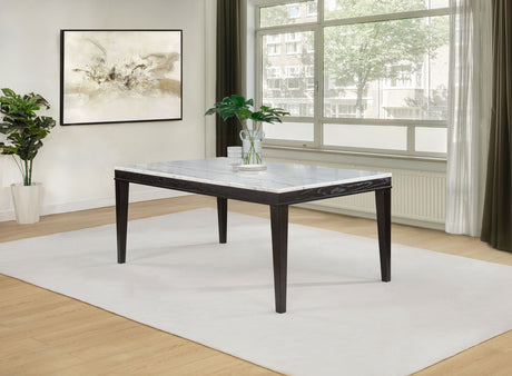 Averill 72" White Marble Top Dining Table & 7-Piece Sets - Coffee Bean Base with Tan or Dark Grey Chairs – view 1