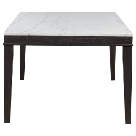 Averill 72" White Marble Top Dining Table & 7-Piece Sets - Coffee Bean Base with Tan or Dark Grey Chairs – view 11