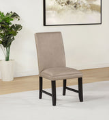 Averill 72" White Marble Top Dining Table & 7-Piece Sets - Coffee Bean Base with Tan or Dark Grey Chairs - lifestyle