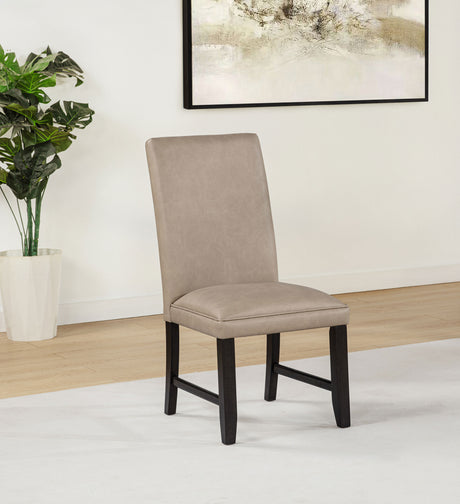 Averill 72" White Marble Top Dining Table & 7-Piece Sets - Coffee Bean Base with Tan or Dark Grey Chairs - lifestyle