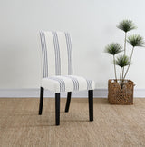 Herran Upholstered Dining Side Chairs (Set of 2) - Beige Linen-Look with Blue Stripes & Black Frame – view 1