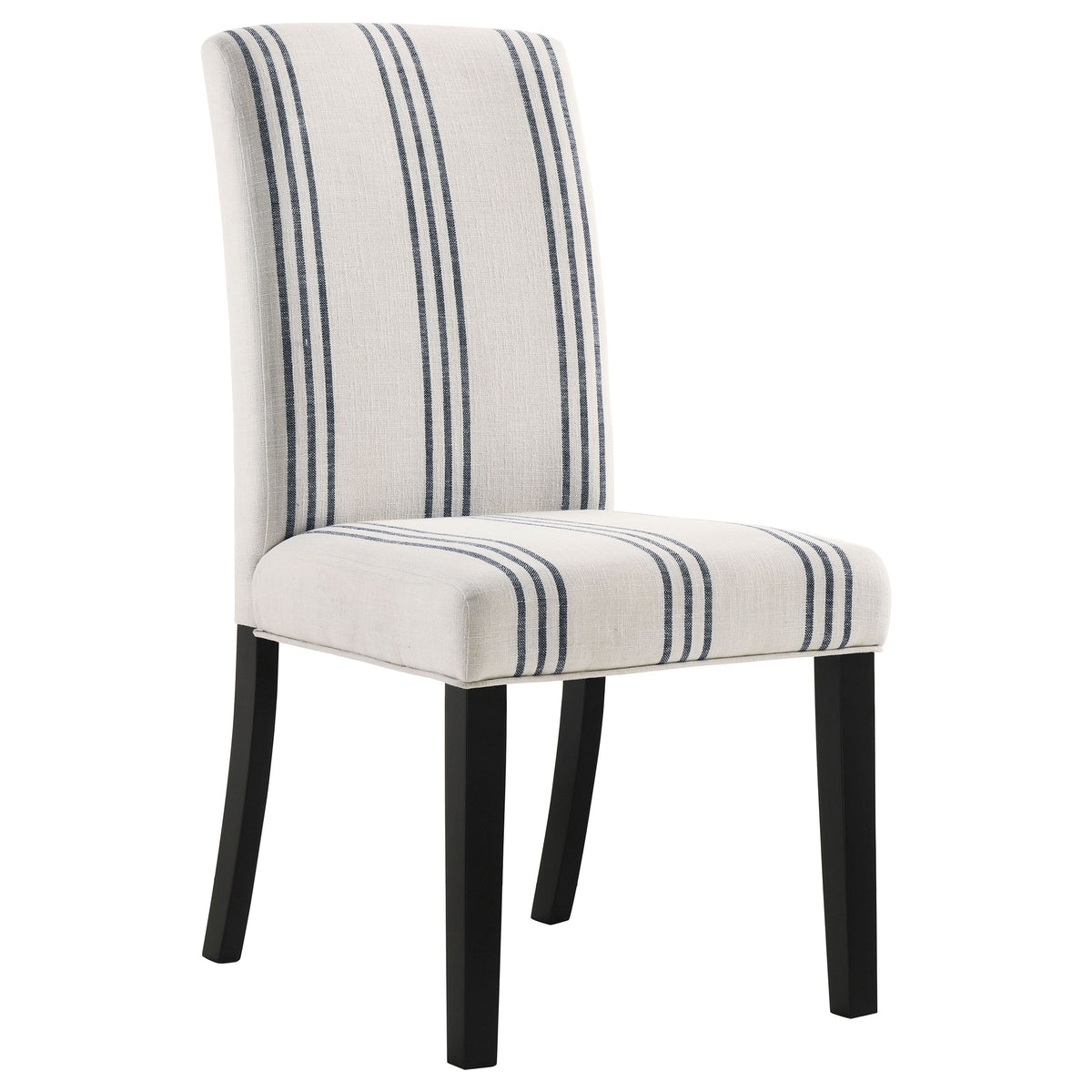 Herran Upholstered Dining Side Chairs (Set of 2) - Beige Linen-Look with Blue Stripes & Black Frame – view 3