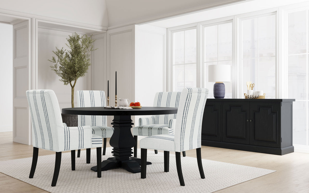 Herran Upholstered Dining Side Chairs (Set of 2) - Beige Linen-Look with Blue Stripes & Black Frame – view 15