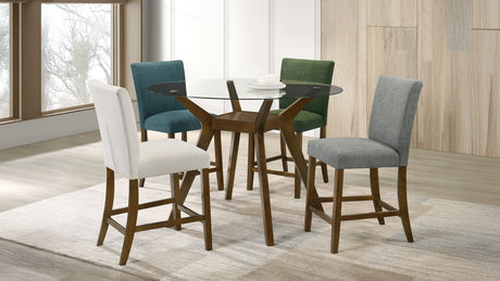 Paxton Counter Height Dining Set - 5pcs- Glass Top Table + 4 Beige Counter Chairs