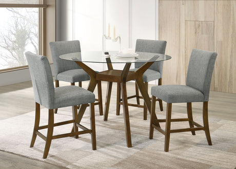 Paxton Counter Height Dining Set - 5pcs- Glass Top Table + 4 Grey Counter Chairs