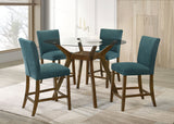 Paxton Counter Height Dining Set - 5pcs- Glass Top Table + 4 Teal Blue Counter Chairs