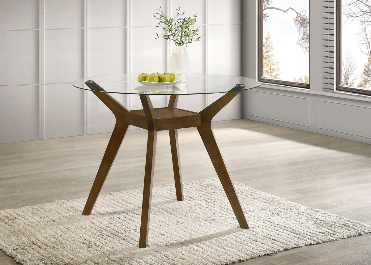 Paxton Counter Height Dining Set - 48" Round Glass Top, Angular Brown Wood Base & Upholstered Chairs – view 1