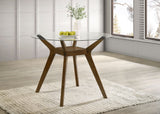 Paxton Counter Height Dining Set - 48" Round Glass Top, Angular Brown Wood Base & Upholstered Chairs – view 1