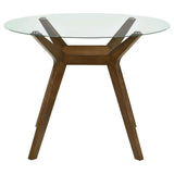 Paxton Counter Height Dining Set - 48" Round Glass Top, Angular Brown Wood Base & Upholstered Chairs – view 16