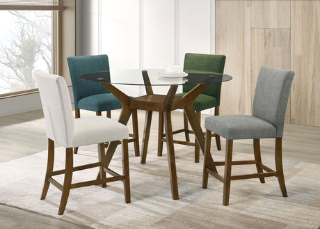 Paxton Counter Height Dining Set - 48" Round Glass Top, Angular Brown Wood Base & Upholstered Chairs – view 20