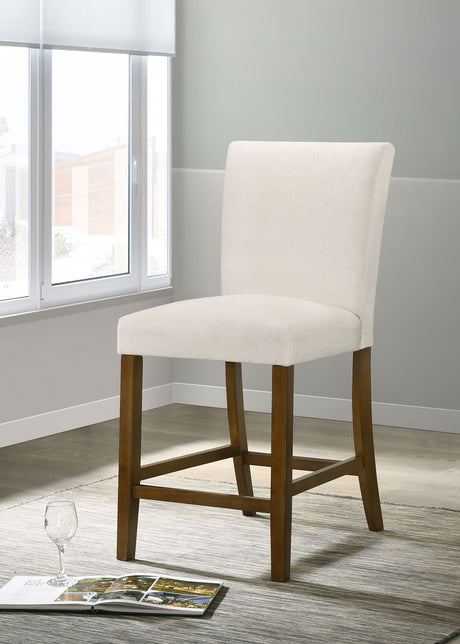 Paxton Counter Height Dining Set - 48" Round Glass Top, Angular Brown Wood Base & Upholstered Chairs - lifestyle