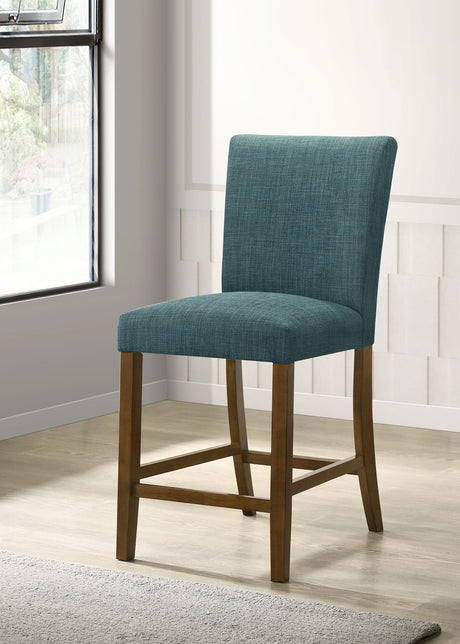 Paxton Counter Height Dining Set - 48" Round Glass Top, Angular Brown Wood Base & Upholstered Chairs - lifestyle