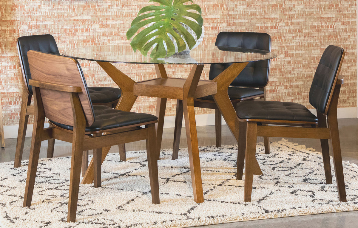 Paxton 48" Round Glass Top Dining Table & 5-Piece Set - 5pcs- Glass Top Table + 4 Side Chairs