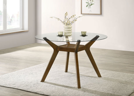 Paxton 48" Round Glass Top Dining Table & 5-Piece Set - Mid-Century Boomerang Base in Brown – view 1