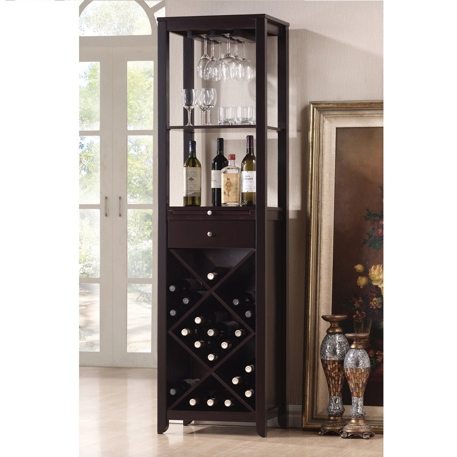 Casey Wine Cabinet - Bottle Rack, Stemware Rack & Drawer in Wenge