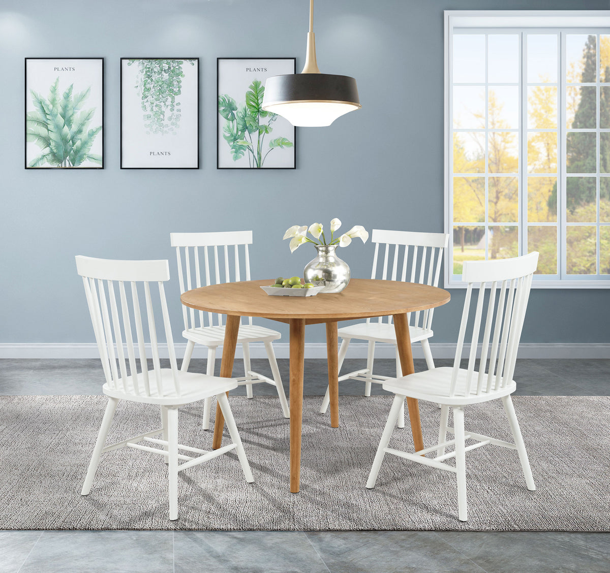 Andrews Round & Rectangular Dining Collection - 5pcs- Round Table + 4 White Chairs