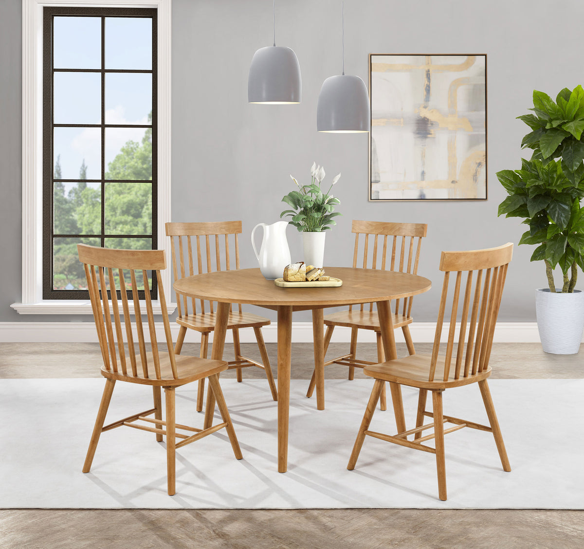 Andrews Round & Rectangular Dining Collection - Windsor Spindle-Back Chairs in Light Ash, White or Black – view 20