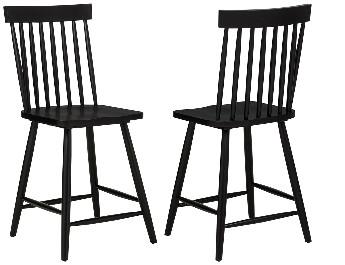 Andrews 48" Round Counter Height Dining Table & Windsor Chairs - Set of 2 Counter Chairs - Black
