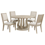 Trofello 60" Round Pedestal Dining Table & Set - Modern Farmhouse White Washed with Beige Chairs – view 10