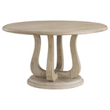 Trofello 60" Round Pedestal Dining Table & Set - Modern Farmhouse White Washed with Beige Chairs – view 11