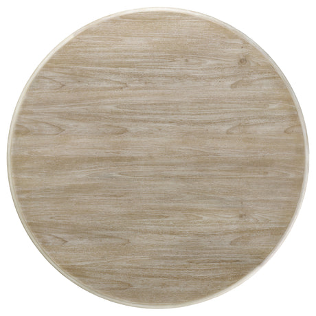 Trofello 60" Round Pedestal Dining Table & Set - Modern Farmhouse White Washed with Beige Chairs – view 6