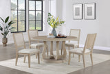Trofello 60" Round Pedestal Dining Table & Set - Modern Farmhouse White Washed with Beige Chairs – view 9