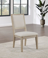 Trofello 60" Round Pedestal Dining Table & Set - Modern Farmhouse White Washed with Beige Chairs - lifestyle