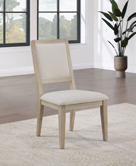 Trofello 60" Round Pedestal Dining Table & Set - Modern Farmhouse White Washed with Beige Chairs - lifestyle