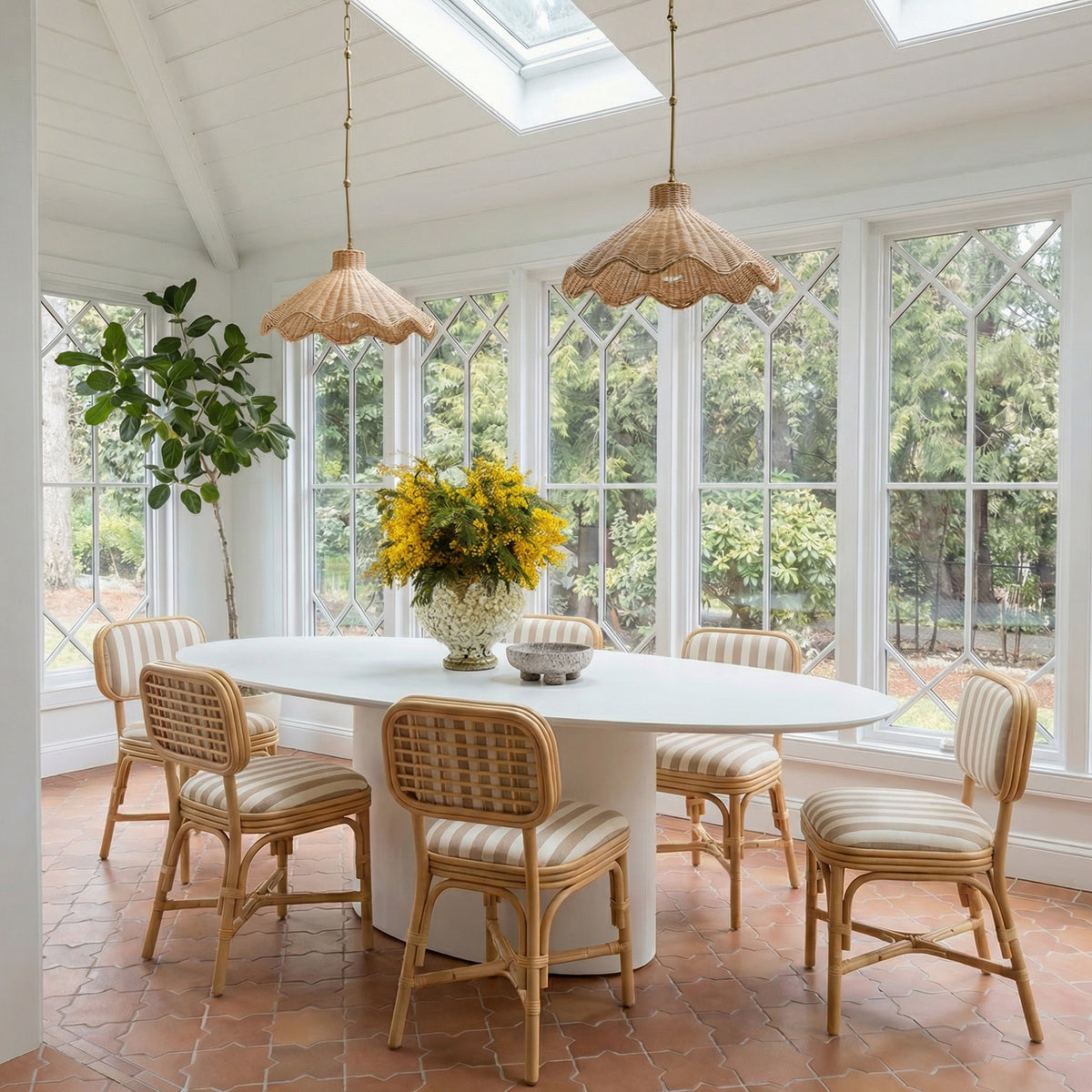 Dorine Striped Performance Linen & Rattan Dining Chair - View 10