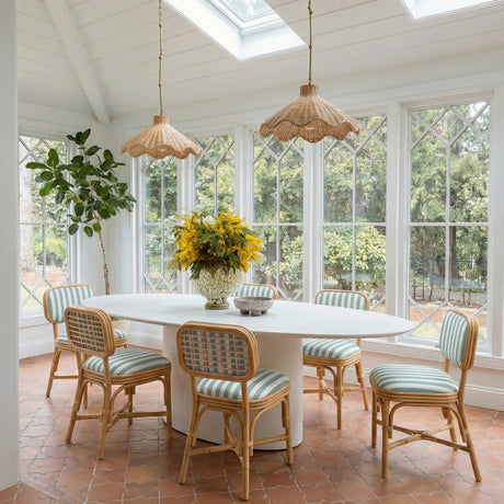 Dorine Striped Performance Linen & Rattan Dining Chair - View 2