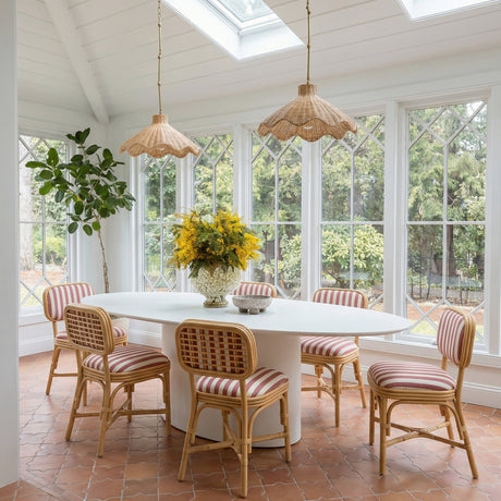 Dorine Striped Performance Linen & Rattan Dining Chair - View 18
