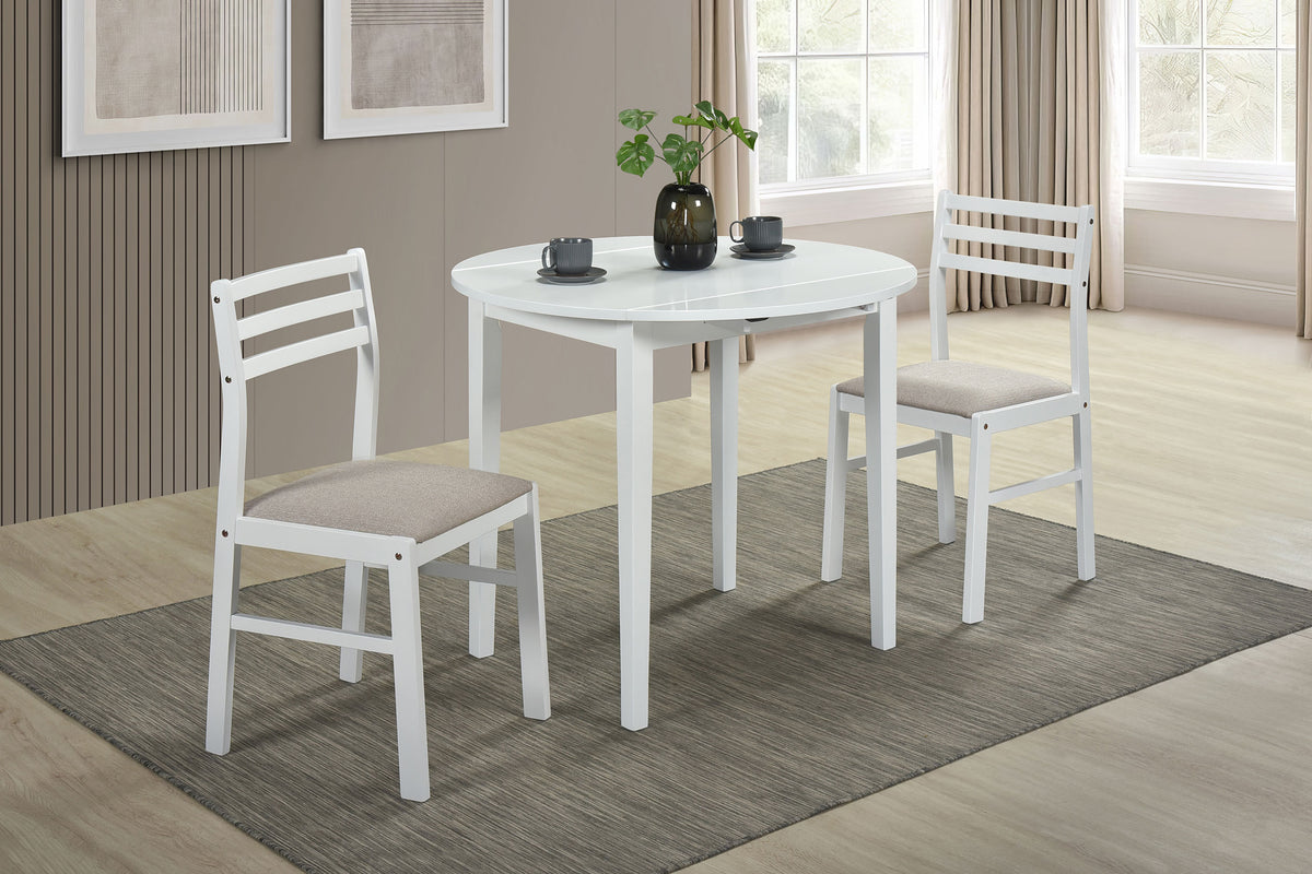Bucknell 3-Piece Round Drop Leaf Dining Set - Ladder-Back Chairs in White, Natural or Cappuccino – view 1