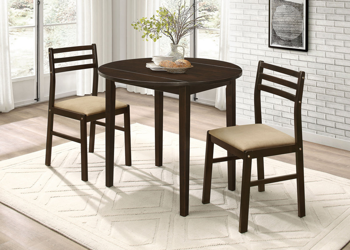 Bucknell 3-Piece Round Drop Leaf Dining Set - Ladder-Back Chairs in White, Natural or Cappuccino - lifestyle