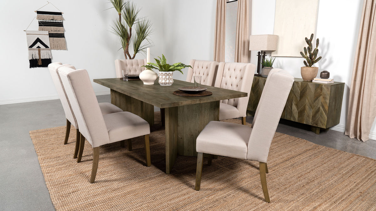 Tyler 80" Solid Mango Wood Dining Table & Chevron Sideboard - V-Shaped Base in Mango Brown – view 10
