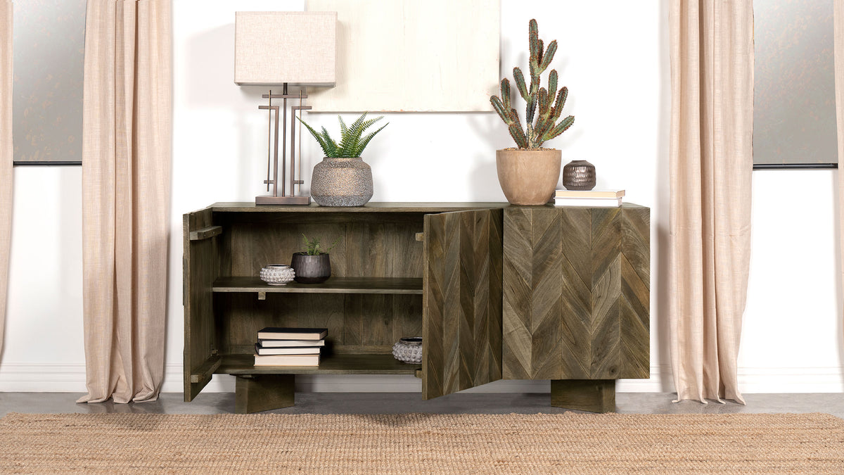 Tyler 80" Solid Mango Wood Dining Table & Chevron Sideboard - V-Shaped Base in Mango Brown – view 12