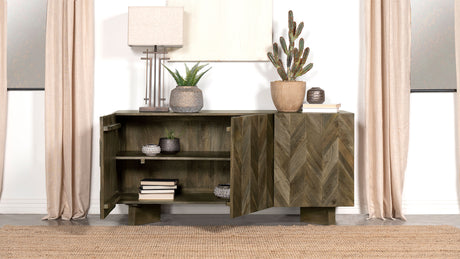 Tyler 80" Solid Mango Wood Dining Table & Chevron Sideboard - V-Shaped Base in Mango Brown – view 12