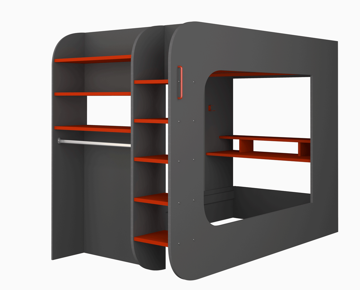 Gamer Kids Loft Bed with Desk Space & Shelves