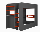 Gamer Kids Loft Bed with Desk Space & Shelves
