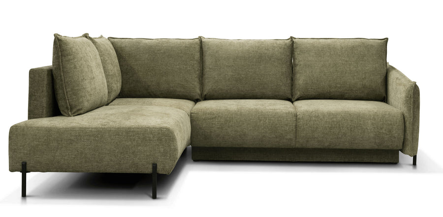 Marsylia Modern Fabric Sleeper Sectional - Left or Right Layout with Bed Function & Black Steel Legs in Olive