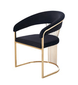 Perspective view of modern glam velvet seating for dining rooms.
