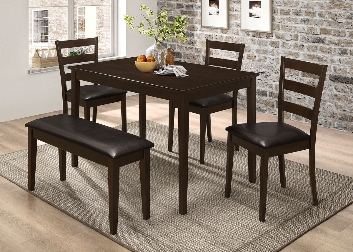 Guillen 5-Piece Dining Set with Bench - 5pcs- Table + 3 Side Chairs + Bench