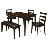 Guillen 5-Piece Dining Set with Bench - Cappuccino Table, 3 Ladder-Back Chairs & Leatherette Seats – view 2