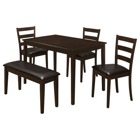 Guillen 5-Piece Dining Set with Bench - Cappuccino Table, 3 Ladder-Back Chairs & Leatherette Seats – view 2
